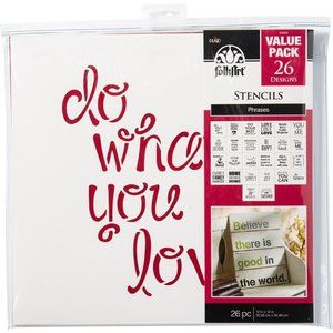 Plaid FolkArt Stencils Phrases 12" x 12" Value Pack 26 Designs/Pieces 31564E Kit